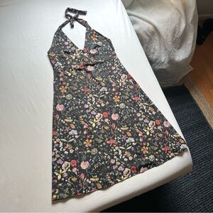 MATRUSHKA CONSTRUCTION black floral knit knit halter neck backless midi dress